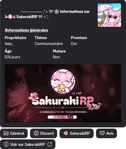 Fiche d'informations d'un serveur affichée par SakurakiBot