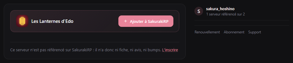 Bloc Gérer un serveur avec le bouton Ajouter à SakurakiRP