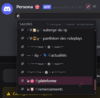 Liste d'autocomplétion des salons du serveur