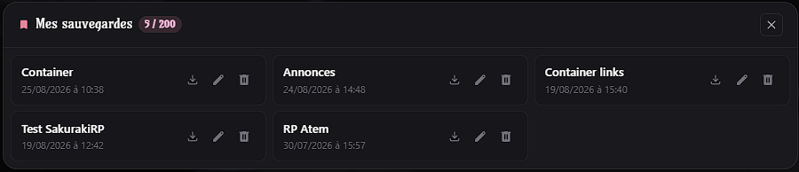 Liste des sauvegardes de messages
