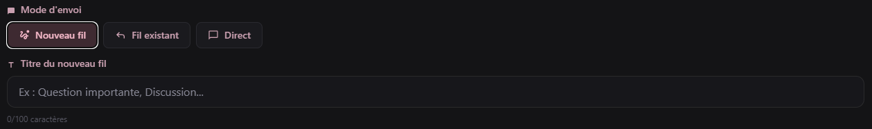 Mode Nouveau fil avec son champ de titre