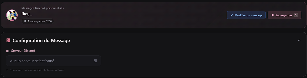 En-tête de la page Messages avant sélection d'un serveur