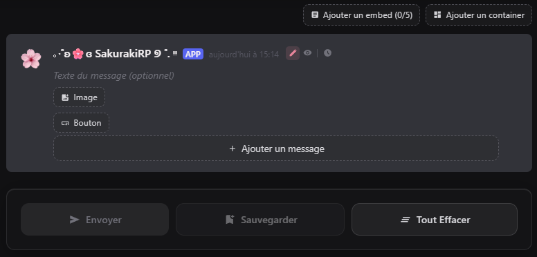 Éditeur de message avec ses boutons d'ajout