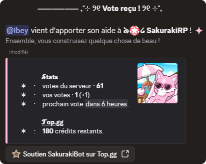 Confirmation de vote affichée par SakurakiBot