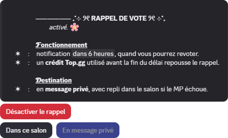 Panneau d'activation du rappel de vote