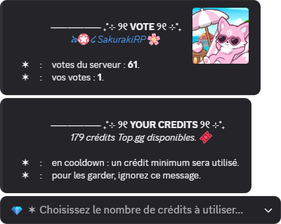 Sélecteur du nombre de crédits Top.gg à utiliser